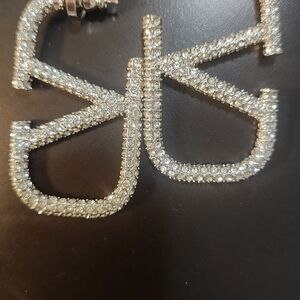 Sparkling Crystal Pave Statement Earrings - Silver Tone